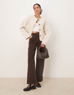 ASOS DESIGN LINEN CROP COLLARLESS QUILTED JACKET 