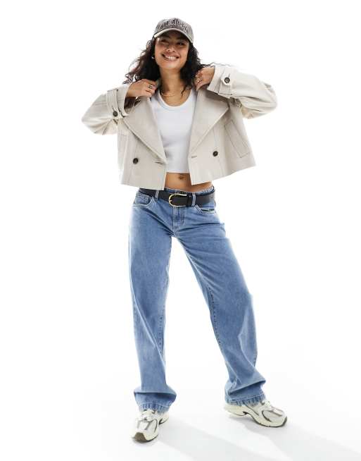 ASOS DESIGN linen cropped trench coat in stone, 2 of 4