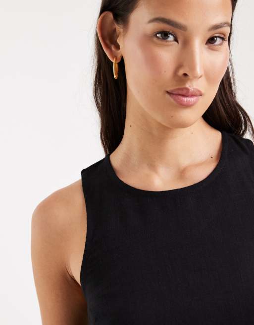 ASOS DESIGN linen cross back scoop neck cami in black, 2 of 4