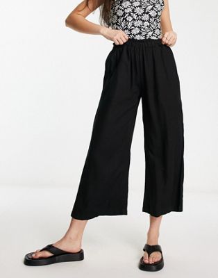 ASOS DESIGN culotte trouser with linen in black