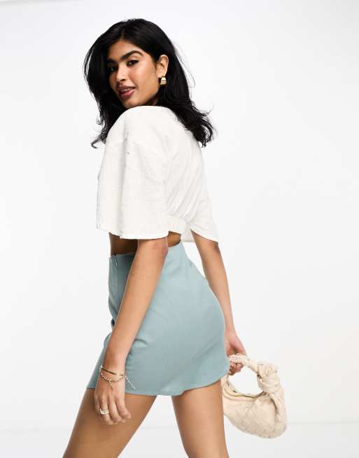 Linen curved shop hem skirt