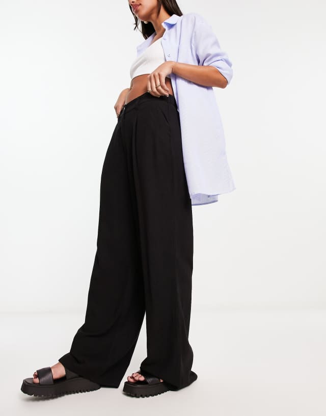 ASOS DESIGN linen dad pants in black