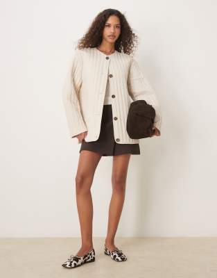 ASOS DESIGN LINEN DOLPHIN HEM COLLARLESS QUILTED JACKET 