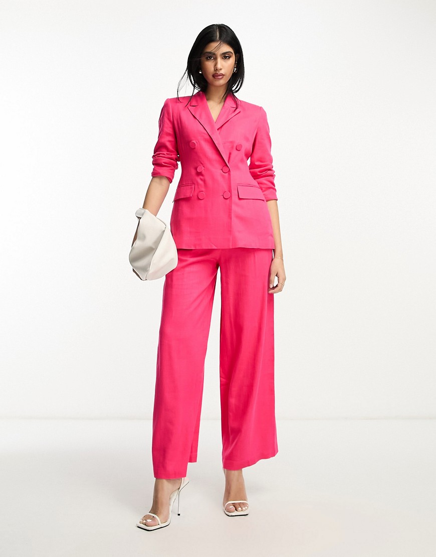 ASOS DESIGN linen double breasted suit blazer in hot pink