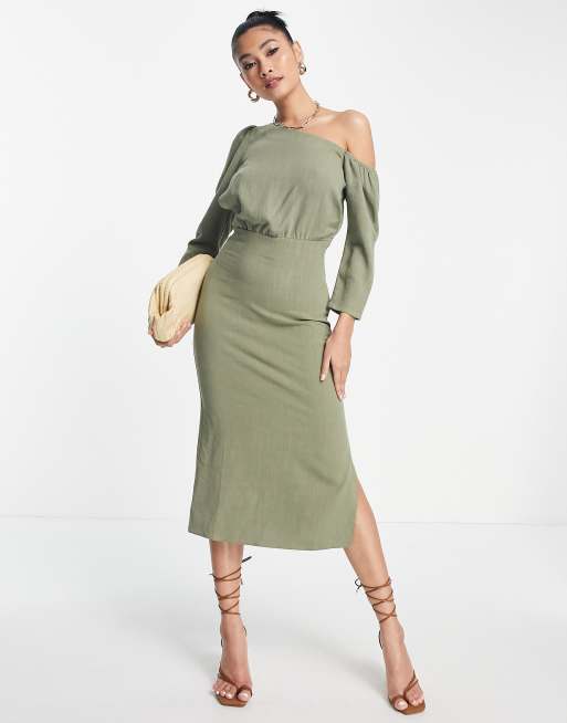 Fallen shoulder store midi dress