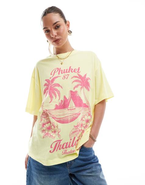 ASOS DESIGN linen feel oversized T-shirt with Thailand graphic - view 1