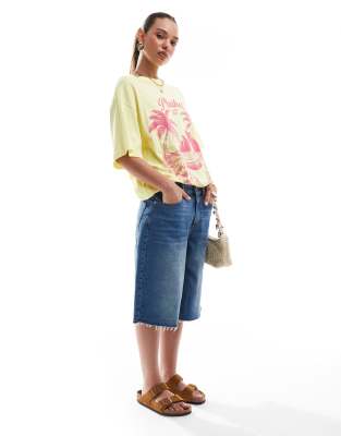 Asos Design Linen Feel Oversized T-shirt With Thailand Graphic-yellow