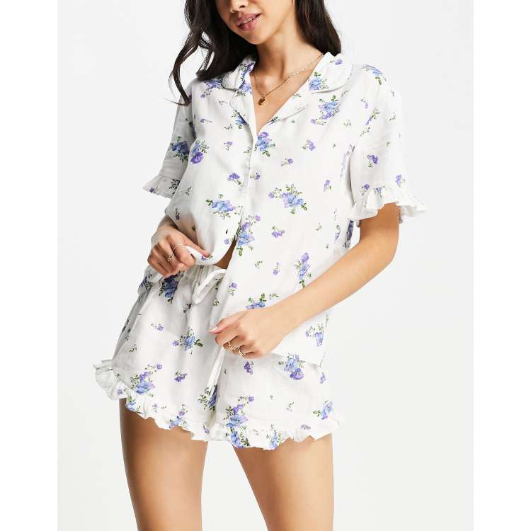 ASOS DESIGN lounge T-shirt and shorts pajama set with cloud print in blue