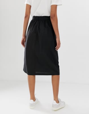 black linen midi skirt