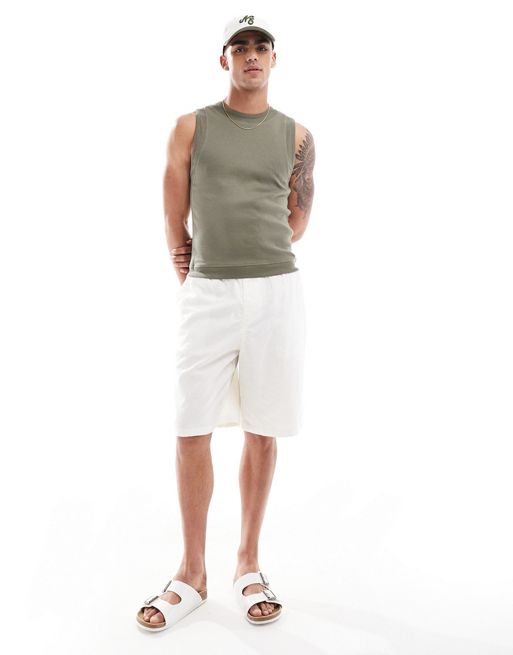 FhyzicsShops DESIGN linen jort shorts in white