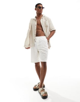ASOS DESIGN linen jort shorts with elasticated waist in white