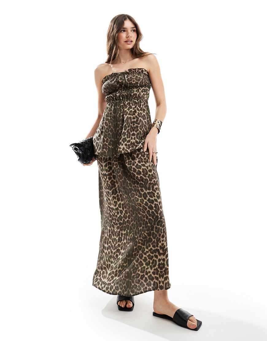 ASOS DESIGN linen leopard maxi skirt co ord-Multi