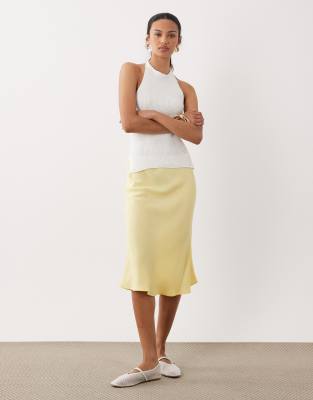ASOS DESIGN linen look 90s slip skirt in buttermilk