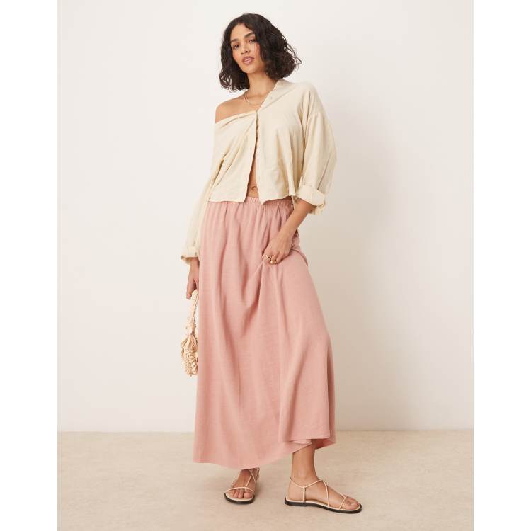 ASOS DESIGN linen look A-line maxi skirt in dusty pink | ASOS