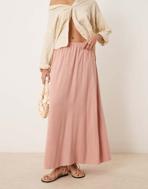 ASOS DESIGN linen look A-line maxi skirt in dusty pink | ASOS