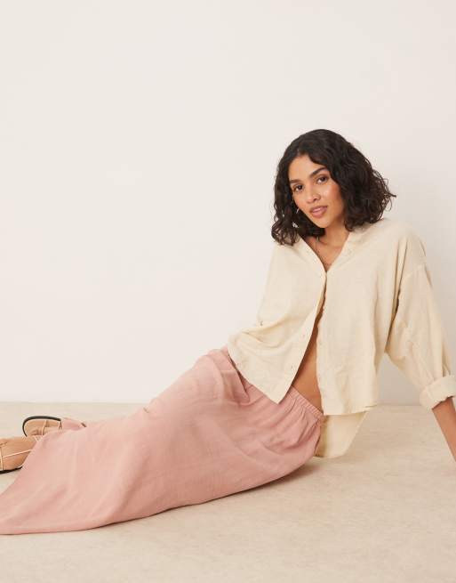 ASOS DESIGN linen look A-line maxi skirt in dusty pink | ASOS