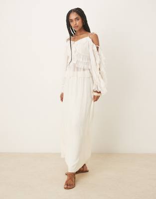ASOS DESIGN linen look a-line maxi skirt in ivory-White