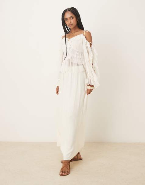 ASOS DESIGN linen look a-line maxi skirt in ivory - view 1