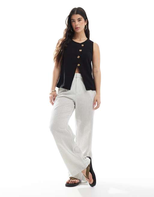 ASOS DESIGN linen look asymmetric button front vest in black, 3 of 4