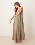 [ASOS DESIGN] ASOS DESIGN linen look bandeau maxi dress in khaki-Green 18 khaki