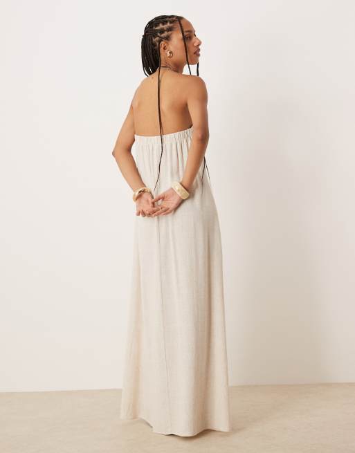 ASOS DESIGN linen bandeau maxi dress in oat