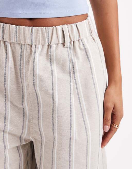 ASOS DESIGN linen look barrel leg pants in neutral stripes, 3 of 4