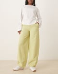 [ASOS DESIGN] ASOS DESIGN linen look barrel leg pants in sage green (part of a set) 12 Sage Green