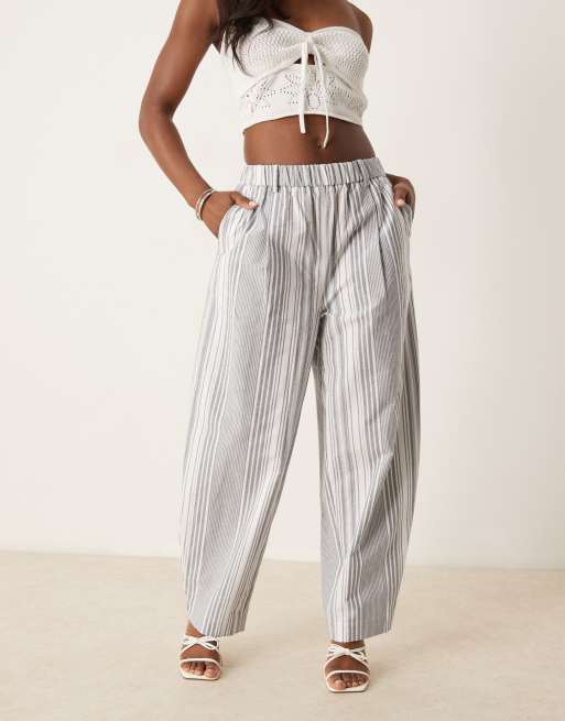 ASOS DESIGN linen look barrel pants in black stripe, 2 of 5