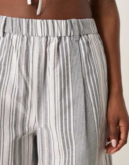 ASOS DESIGN linen look barrel pants in black stripe, 5 of 5