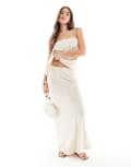 [ASOS DESIGN] ASOS DESIGN linen look bias cut maxi skirt in beige-Neutral L Beige
