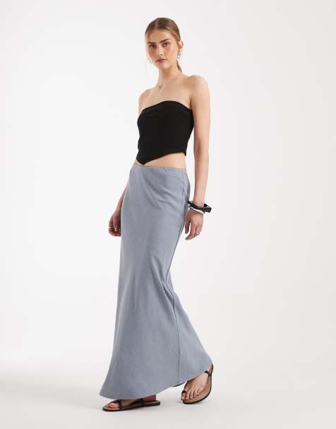 ASOS DESIGN linen look bias midaxi skirt in blue - view 1