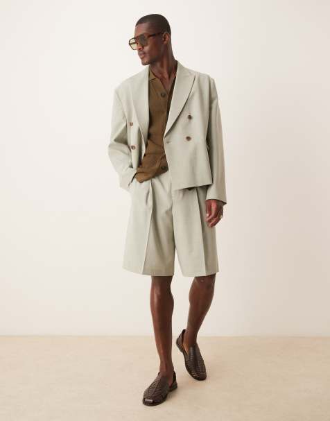 ASOS DESIGN linen look boxy suit in sage green - view 1
