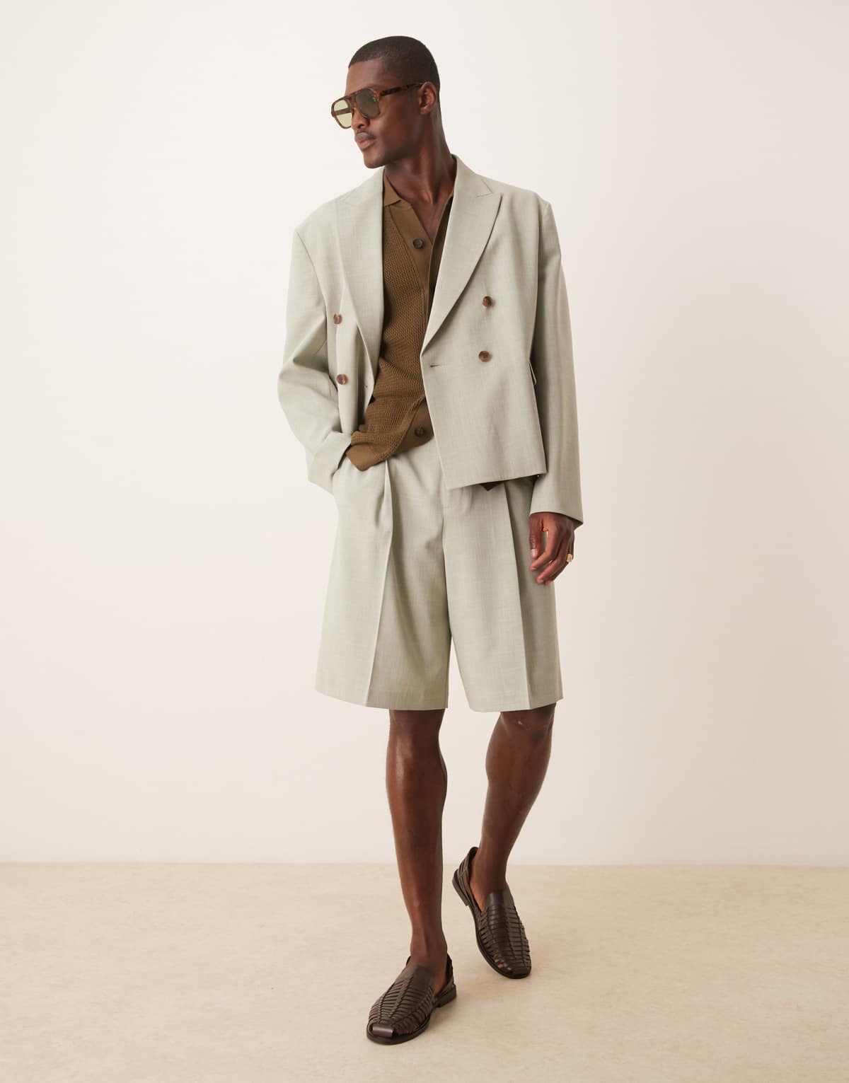 ASOS DESIGN linen look boxy suit in sage green
