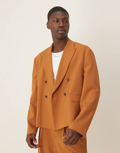 ASOS DESIGN linen look boxy suit jacket in rust - view 1