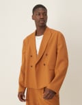 [ASOS DESIGN] ASOS DESIGN linen look boxy suit jacket in rust-Orange Chest 46 Regular RUST