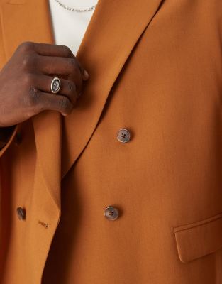 ASOS DESIGN linen look boxy suit jacket in rust