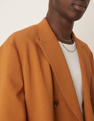 ASOS DESIGN linen look boxy suit jacket in rust