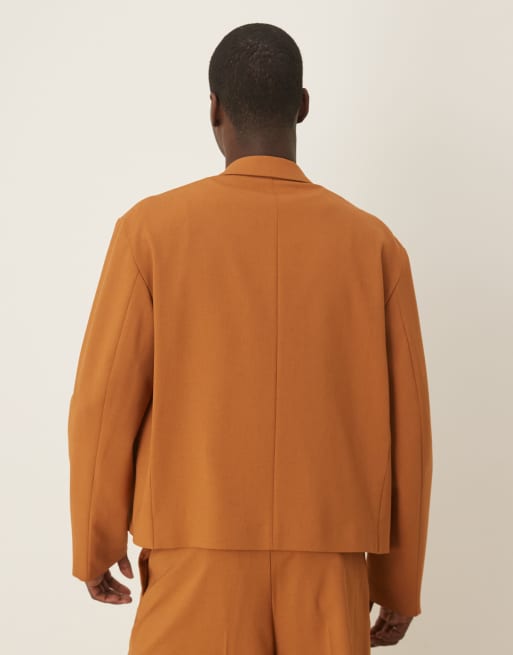 ASOS DESIGN linen look boxy suit jacket in rust