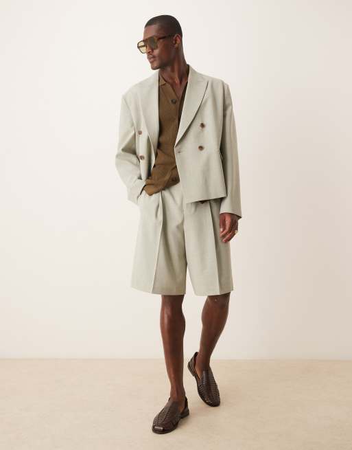 ASOS DESIGN - Veste de costume coupe carrée aspect lin - Vert sauge