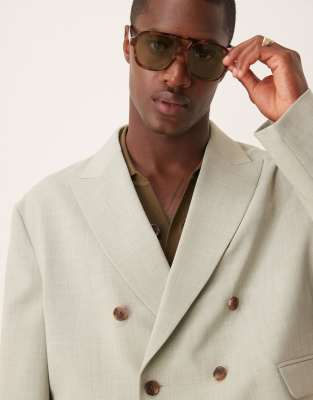 ASOS DESIGN - Veste de costume coupe carrée aspect lin - Vert sauge