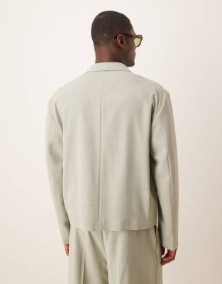 ASOS DESIGN - Veste de costume coupe carrée aspect lin - Vert sauge