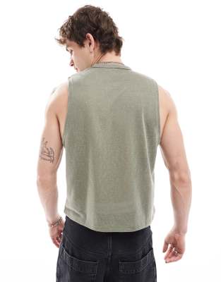 Asos Design Linen Look Boxy Tank Top In Green