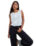[ASOS DESIGN] ASOS DESIGN linen look button through singlet in blue L blue