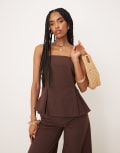 [ASOS DESIGN] ASOS DESIGN linen look cinch waist bandeau top in chocolate-White 14 Chocolate