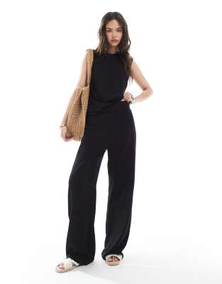 ASOS DESIGN linen look co-ord trouser in black - view 1