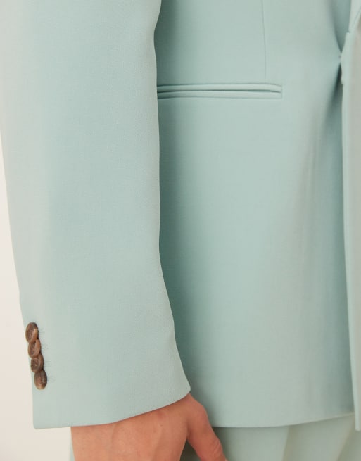 ASOS DESIGN linen-look double breasted regular suit jacket in blue twill