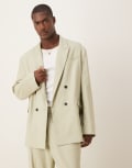 [ASOS DESIGN] ASOS DESIGN linen-look double-breasted slouchy oversized suit jacket in sage green XS Sage green