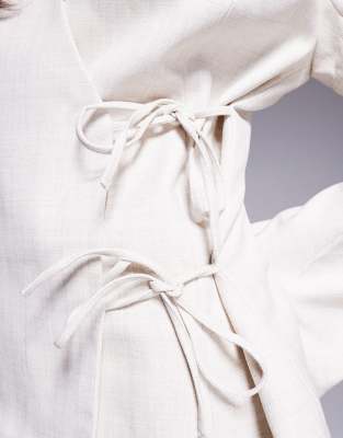 Asos Design Linen Look Double Tie Side Blazer In Neutral