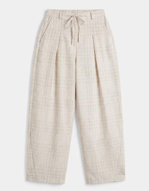 ASOS DESIGN linen look drawstring waist barrel pants in beige (part of a set), 6 of 7