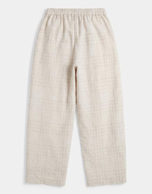 ASOS DESIGN linen look drawstring waist barrel pants in beige (part of a set), 7 of 7